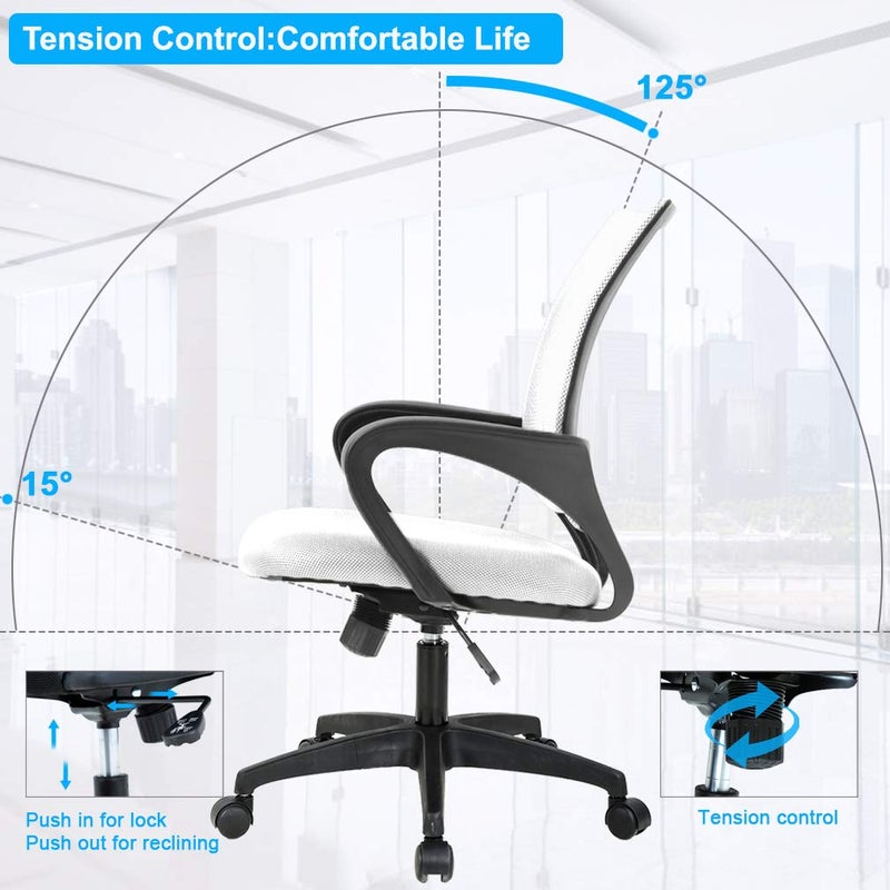 BestOffice | Ergonomic Office Chair | Mid-Back Swivel Desk Chair | Breathable Backrest & Lumbar Support | Adjustable Height | Sponge Seat | Rolling Wheels | White | for Adults & Women - Image 4